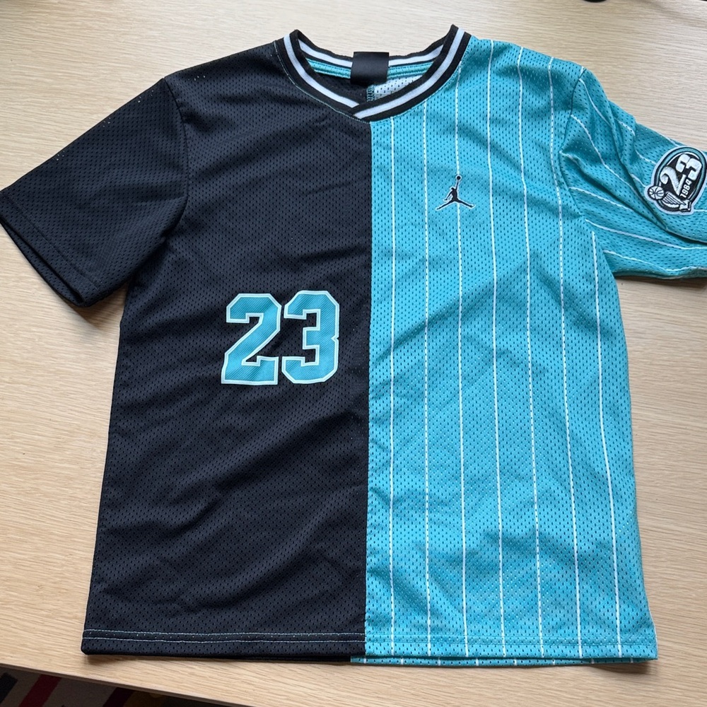 Jordan Kids' Black and Teal Jersey - Kids' Play Off V-Neck Mesh Jersey